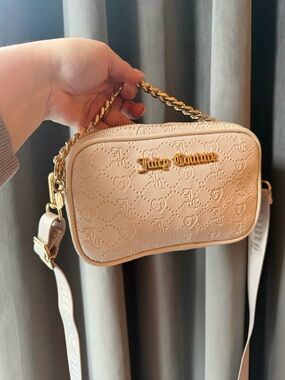 Juicy Couture Cream Embossed Logo Crossbody Bag Gold Chain Strap